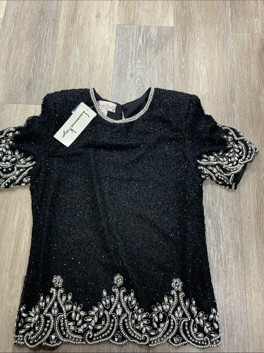 Embellished Black Beaded Short Sleeve Blouse